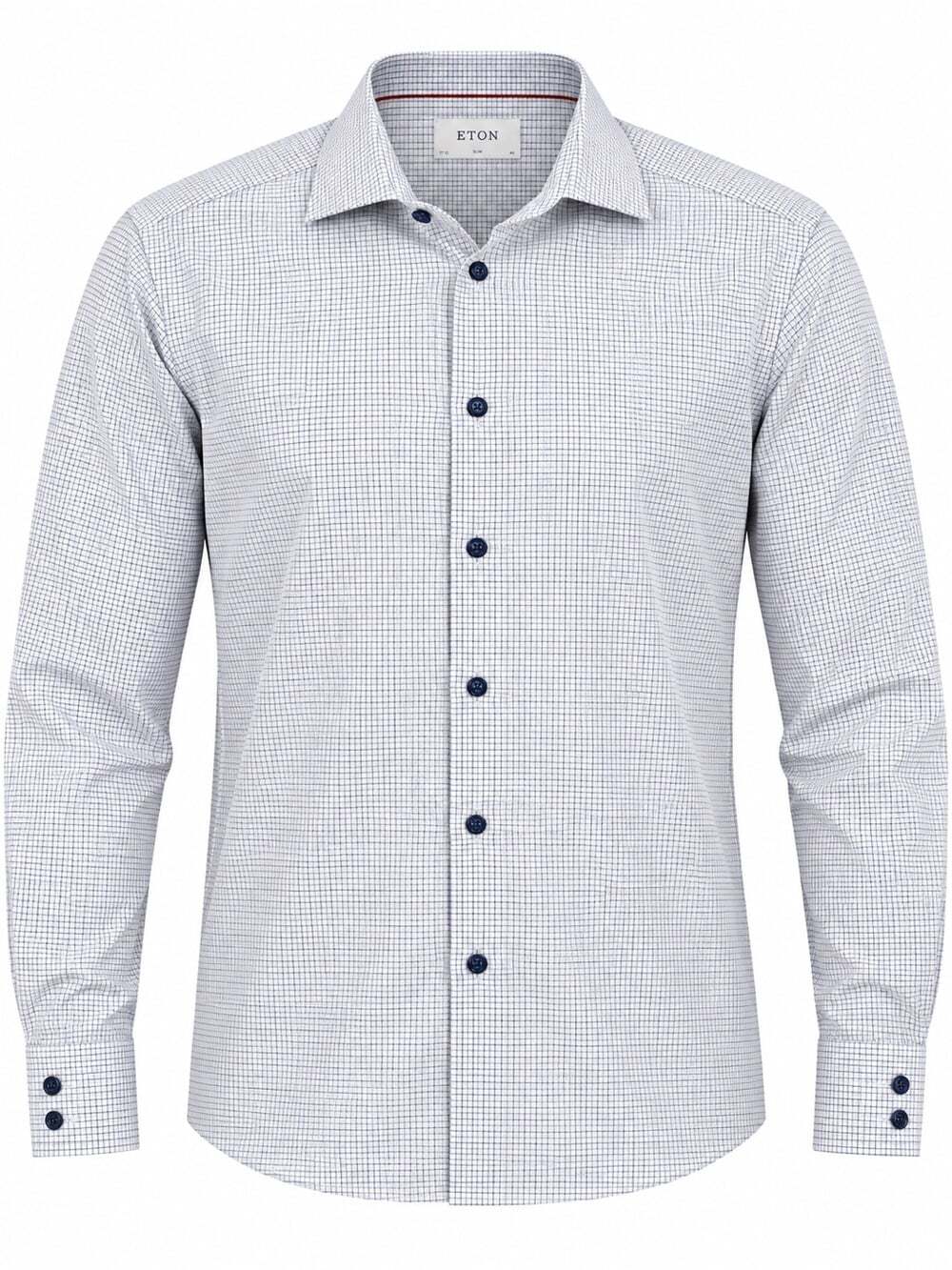 Eton Slim Fit Dress Shirt White Blue Check 17 1/2 44 Luxury Business Formal